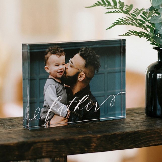 Gift For Father Classy Script Calligraphy Keepsake Photo Block (Father’s Day Gift Script Father Keepsake Photo)