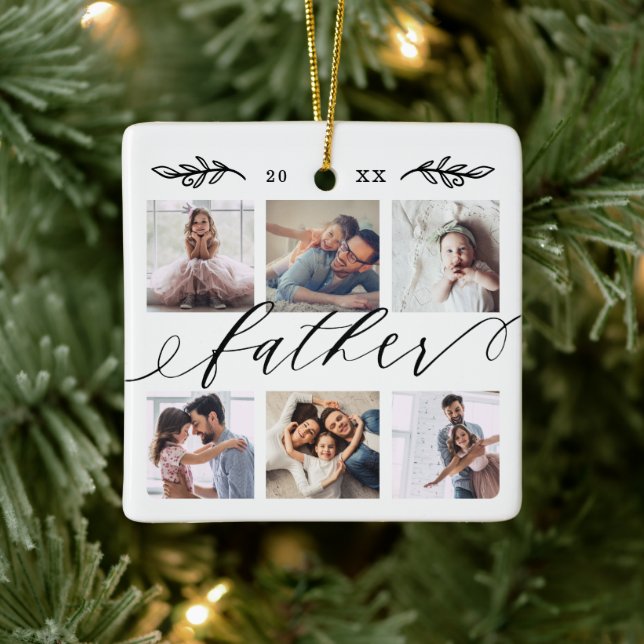 Gift for Father | Family Keepsake Photo Collage Ceramic Ornament (Tree)