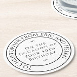 Gift for Friend on his Birthday Round Paper Coaster<br><div class="desc">Gift coaster for Friend on his birthday. Friend gift coaster. Friend gift with personal message. Present for Friend. Personalised coaster for a Friend. Special birthday coasters.</div>