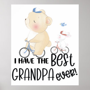 Gift for Grandchild Bear & Rabbit Best Grandpa Poster