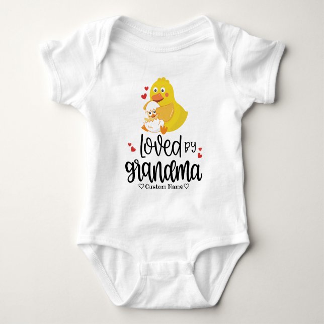 Gift for Grandkid - Chick and Hen Loved by Grandma Baby Bodysuit (Front)