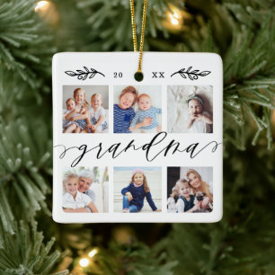 Gift for Grandma Grandchildren Photo Collage Ceramic Ornament
