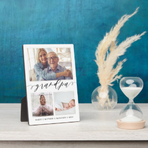 Gift for Grandpa Grandchildren 3 Photo Collage Plaque