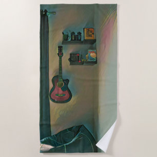 Gift for guitar player beach towel
