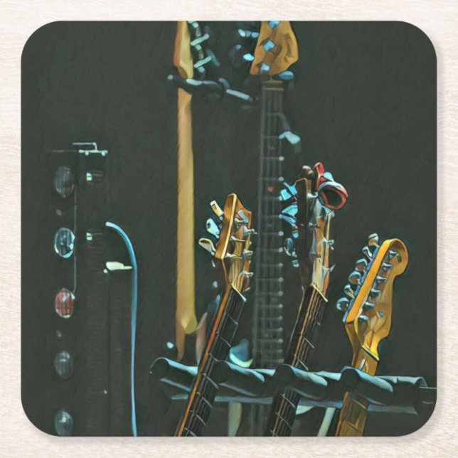 Gift for guitarist friend square paper coaster (Front)