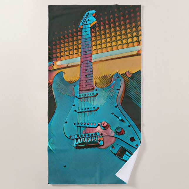 Gift for guitarist husband beach towel (Front)