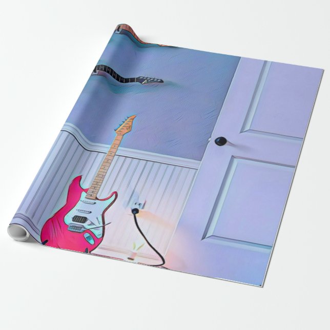 Gift for guitarist husband wrapping paper (Unrolled)