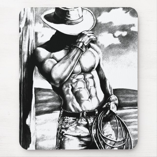 Gift For Him Masculine Cool Cowboy Art Rustic Mouse Pad (Front)