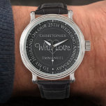 Gift for Husband. 25th Wedding Anniversary Watch<br><div class="desc">Gift watch for husband on a wedding anniversary. Special watch with inscription. 25th wedding anniversary gift. Watch has inscription plus the message "With Love". Also the names of each partner. Black watch face.</div>