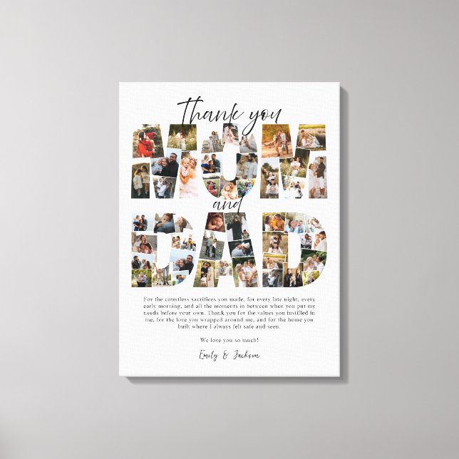 Gift for Mom And Dad Photo Collage Family Pictures Canvas Print (Front)