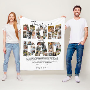 Gift for Mom And Dad Photo Collage Family Pictures Fleece Blanket