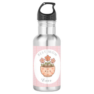 Gift For Mom,Best Mom Ever,Pink Checkered 532 Ml Water Bottle