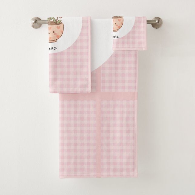 Gift For Mom,Best Mom Ever,Pink Checkered Bath Towel Set (Insitu)