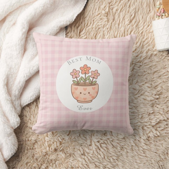 Gift For Mom,Best Mom Ever,Pink Checkered Cushion (Blanket)