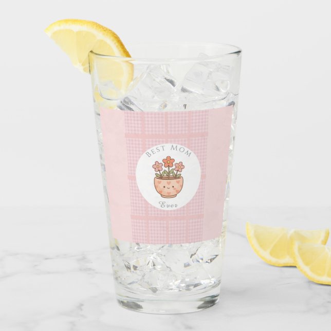 Gift For Mom,Best Mom Ever,Pink Checkered Glass (Front Ice)