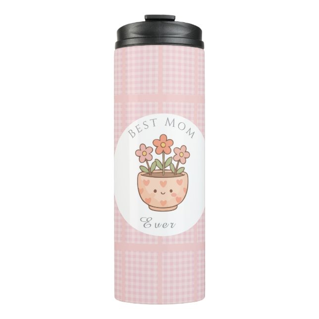 Gift For Mom,Best Mom Ever,Pink Checkered Thermal Tumbler (Front)