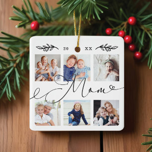 Gift for Mom Grandchildren Photo Collage Ceramic Ornament