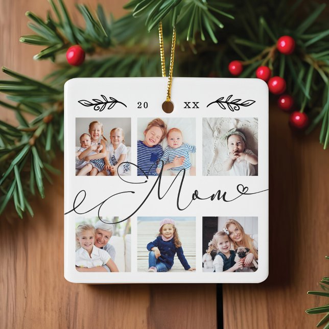 Gift for Mom | Grandchildren Photo Collage Ceramic Ornament (Gift for Mom | Grandchildren Photo Collage Ceramic Ornament)