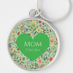 Gift for Mom,I Love You,Flowers Pattern,Love Heart Key Ring