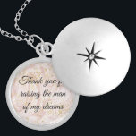 Gift for Mother in Law Thank you For Raising Man Locket Necklace<br><div class="desc">Thank you for raising the man of my dreams saying on a silver locket necklace is the perfect sentiment to give to your future  mother in law or mother in law.  She will treasure it!</div>