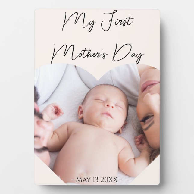 Gift For Mum First Mother's Day Heart Photo Pink  Plaque (Front)