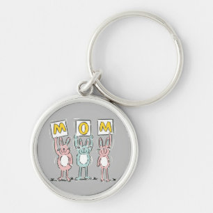 Gift for Mum Fun Rabbits Design Key Ring
