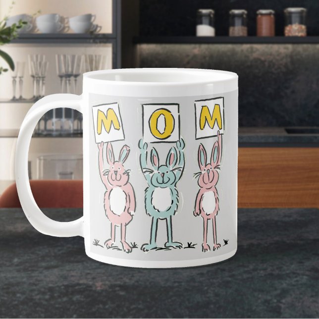 Gift for Mum Fun Rabbits Design Large Coffee Mug (Large Mug for Mom)