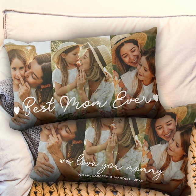 Gift for Mum Mother's Day 3 Photo Best Mum Ever Lumbar Cushion (Creator Uploaded)