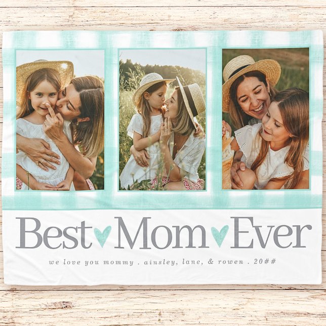 Gift for Mum Mothers Day Photo Best Mum Gingham Fleece Blanket (Creator Uploaded)
