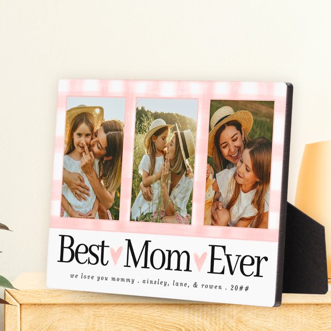 Gift for Mum Mothers Day Photo Best Mum Gingham Plaque (Creator Uploaded)