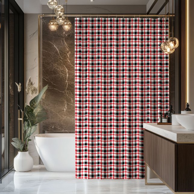 Gift for New Home Red Black Plaid Bath Curtain (Gift for New Home Red Black Plaid Bath Curtain)