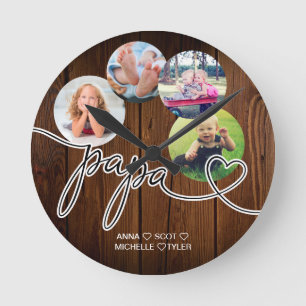 Gift for Papa Grandchildren Photo Collage Grandpa Round Clock