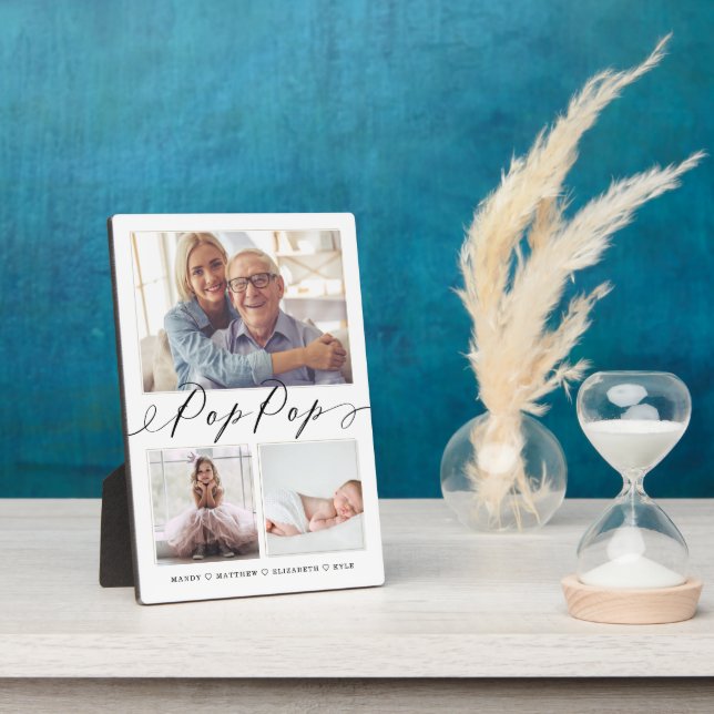 Gift for Pop Pop | Grandchildren 3 Photo Collage Plaque (Side)