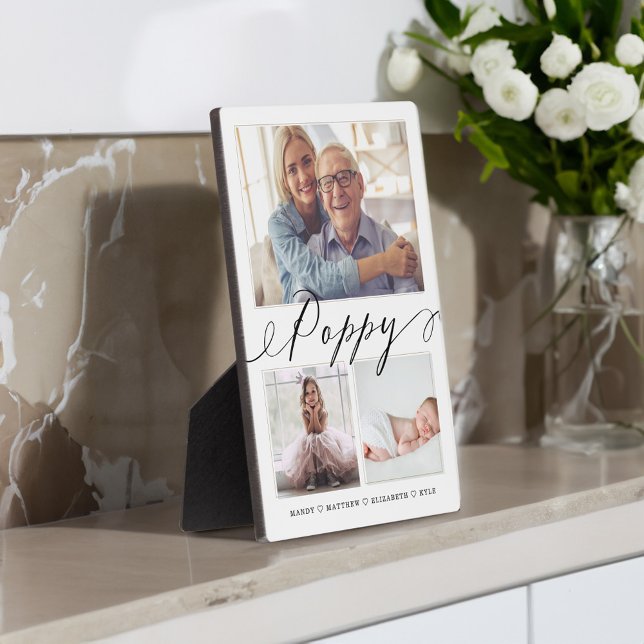 Gift for Poppy | Grandchildren 3 Photo Collage Plaque (Gift for Poppy | Grandchildren 3 Photo Collage Plaque)