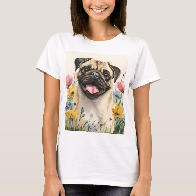 Gift for Pug Mum – Watercolor tee (Front)