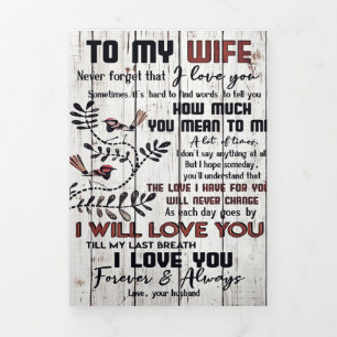 Gift For Wife   To My Wife Lovely Letter Tri-Fold Announcement