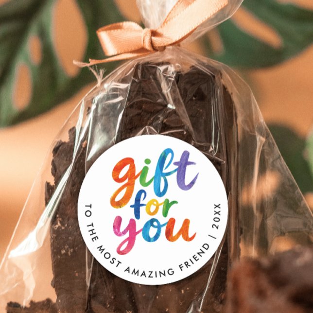 Gift For You Fun Artistic Colourful Painted Script Classic Round Sticker (Creator Uploaded)
