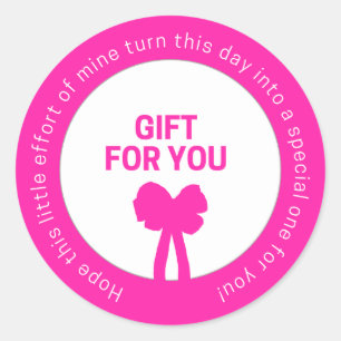 Gift For You Pink Bow Sticker - Thank You Label