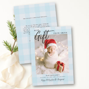 Gift from Above Blue Checks Modern Baby Christmas Holiday Card