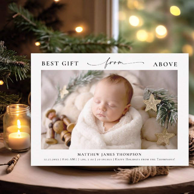 Gift from Above Elegant Christmas Baby Photo Holiday Card (best gift from above baby christmas card minimalist simple photo calligraphy elegant christian)