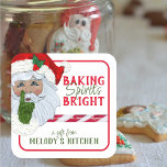 Gift from Kitchen Baking Spirits Bright Santa  Square Sticker<br><div class="desc">Personalised tags for your holiday gifts from the kitchen. Do you love to share your special holiday baked goods with friends and family during the holiday season. Dress up the wrapping with these pretty "Baking Spirits Bright" gift tags. A picture of Santa Claus with festive green and red typography. Personalised...</div>