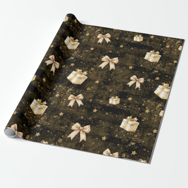 Gift gold glitter sparkles stars wrapping paper (Unrolled)