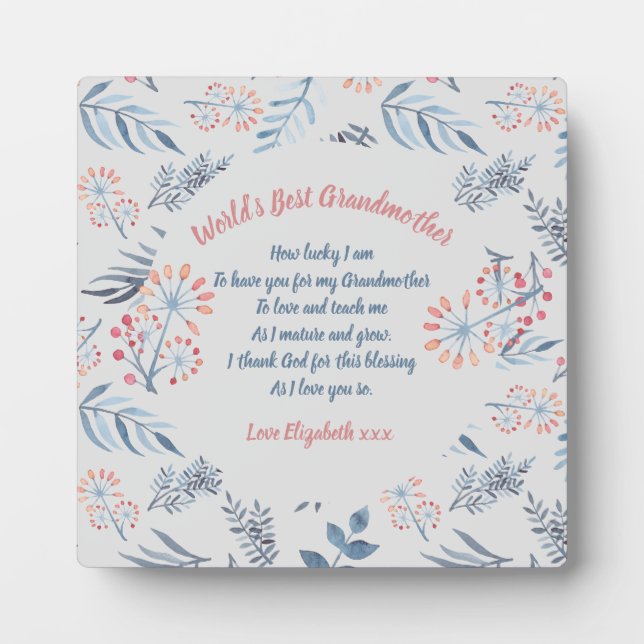 GIFT - Grandma Poems From Grandchildren - CUSTOM Plaque (Front)