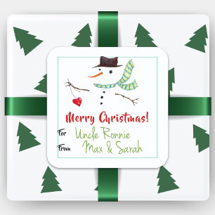 Gift Label Christmas Art Snowman With Heart