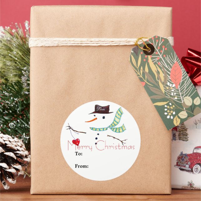 Gift Label Christmas Snowman Sticker (Holiday)