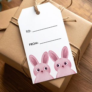 Gift label to/from with two pink baby bunnies