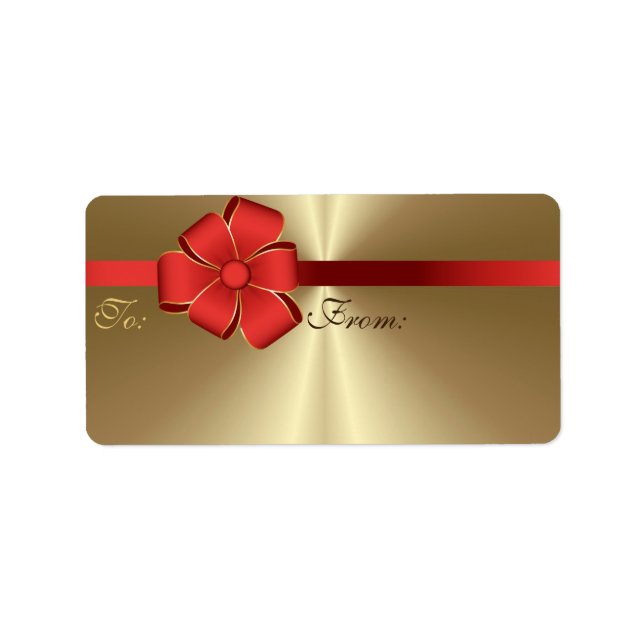 Gift Labels - Red Bow & Ribbon on Gold (Front)