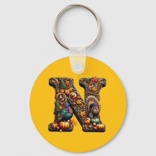 Gift Letter N Thanksgiving style  Key Ring