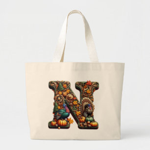 Gift Letter N Thanksgiving style  Large Tote Bag