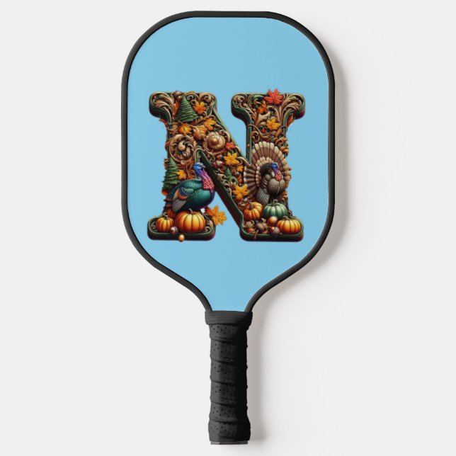 Gift Letter N Thanksgiving style  Pickleball Paddle (Front)